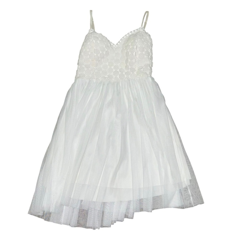 Olive Tree Womens White Crochet Lace Tulle Mini Dress Sweetheart Neckline Small